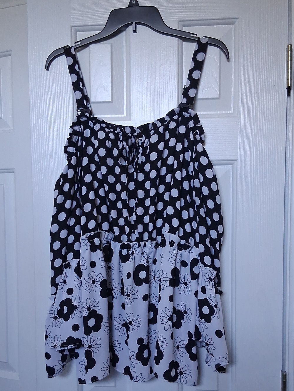 Black & White Polka Dot Floral Top